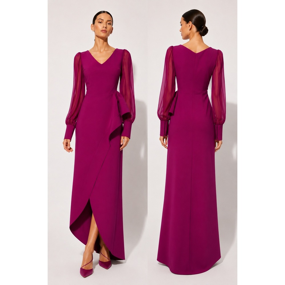 Chiara Boni Magenta Maxi Dress with Sheer Bishop Sleeves
